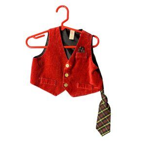 George Boys Infant baby Size 6 9 montsh Suit Vest With Tie Red Black